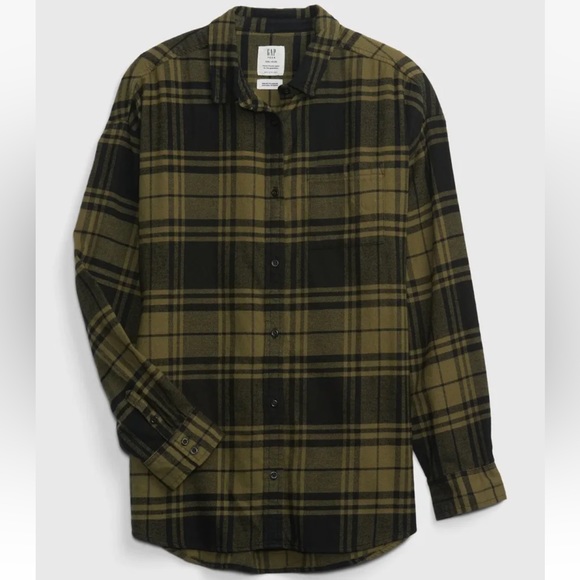 Gap Kids Teen 100% Organic Cotton Flannel Button Up Shirt Green Plaid Large 10 - Picture 3 of 6